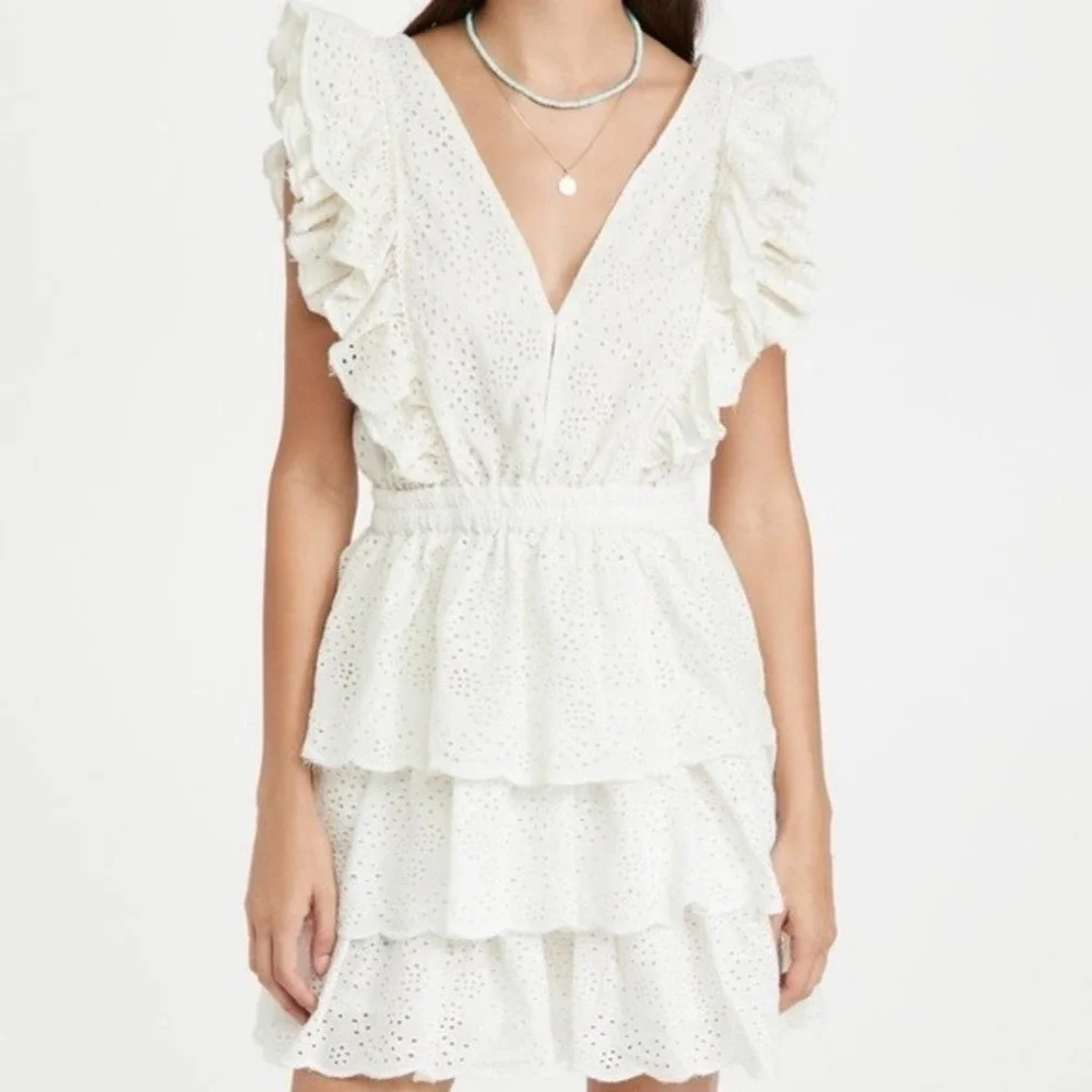 love the label White Eyelet Ruffle Tiered Mini Dress‎ Size L - Picture 3 of 5